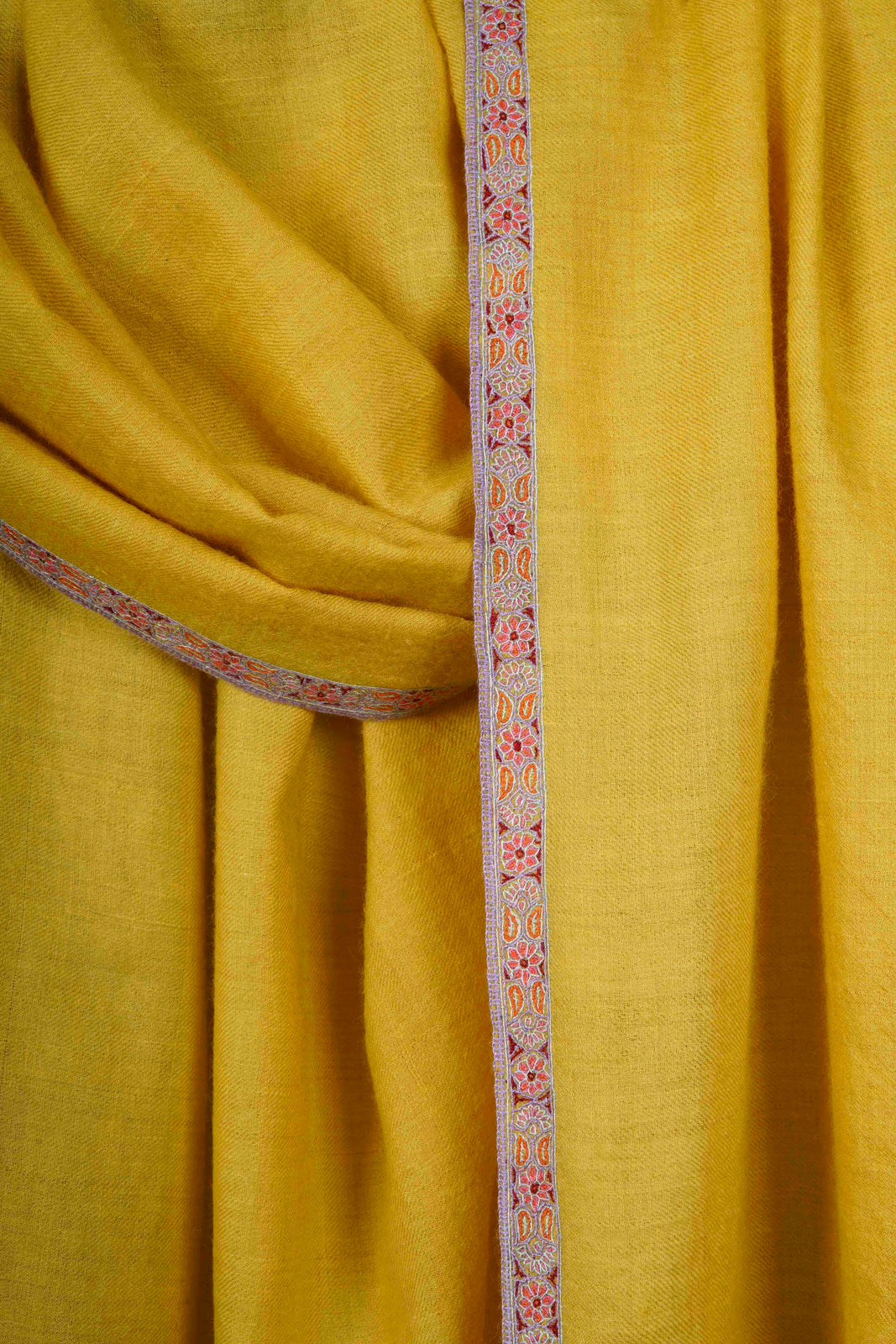 Lemon With Border Embroidery Cashmere Pashmina Shawl