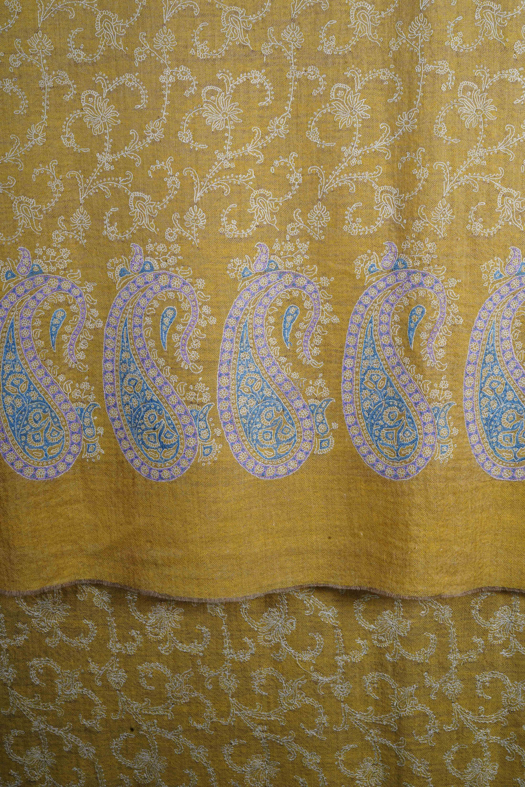 Mustard Jali Embroidery Cashmere Pashmina Shawl