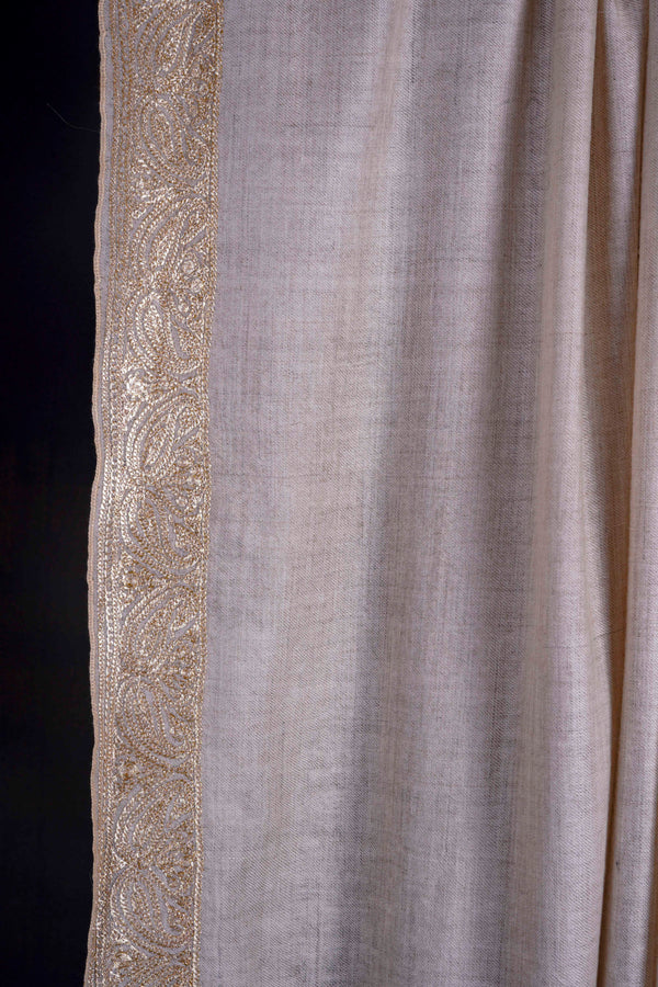 3 Yard Natural Base With Tilla Embroidery Pashmina Shawl — pashmina shawl detail