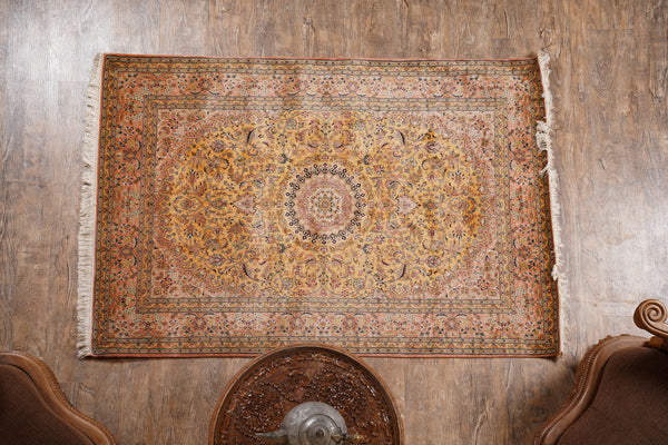 Ivory And Mustard kashmir carpet