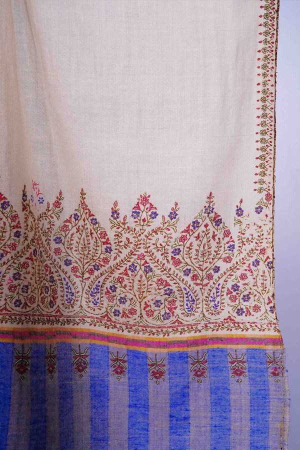 Ivory Base Border Embroidery Cashmere Pashmina Shawl