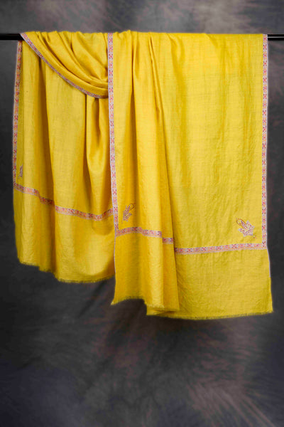 Lemon With Border Embroidery Cashmere Pashmina Shawl