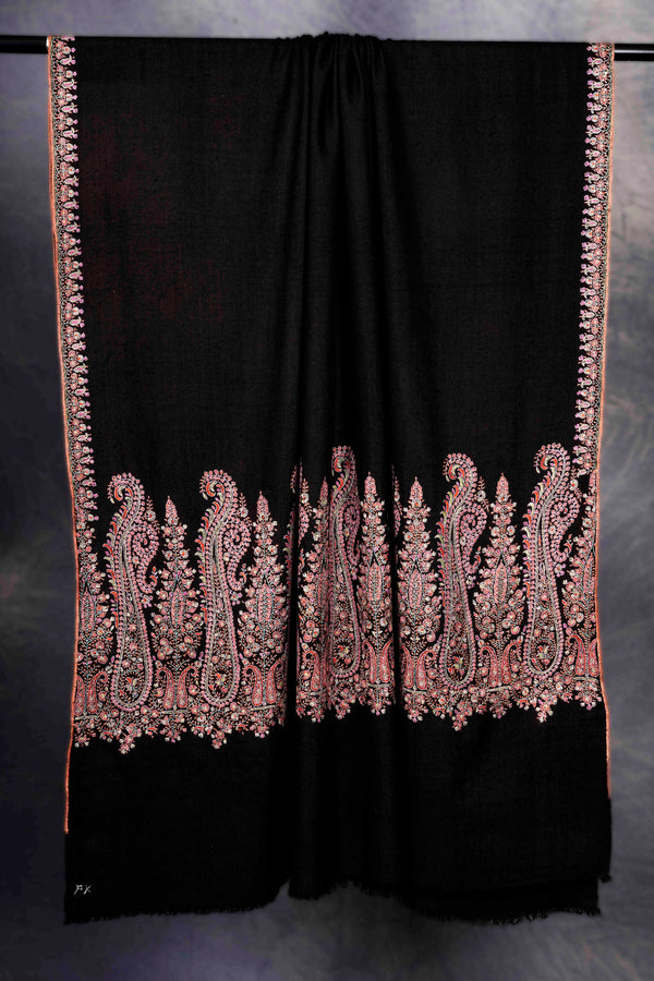 Black Base Big Border Embroidery Cashmere Pashmina Shawl