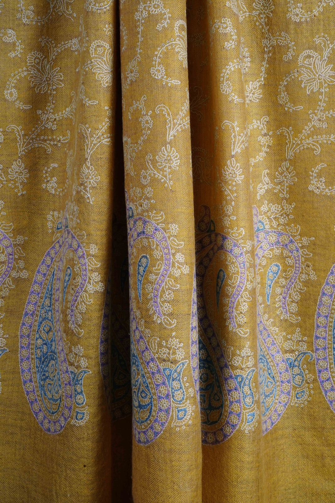 Mustard Jali Embroidery Cashmere Pashmina Shawl