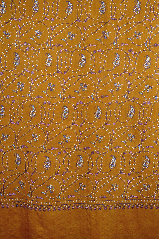 Mustard Jali Sozni Embroidery Stole