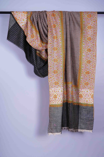 Natural black stripe Border Embroidery Cashmere Pashmina Shawl