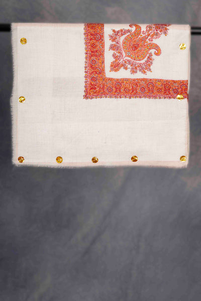 Ivory Base Mussar with brick red and orange Embroidery