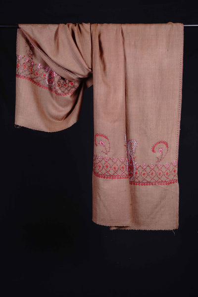 Natural Color with Border Sozni Embroidery Merino Wool Scarf