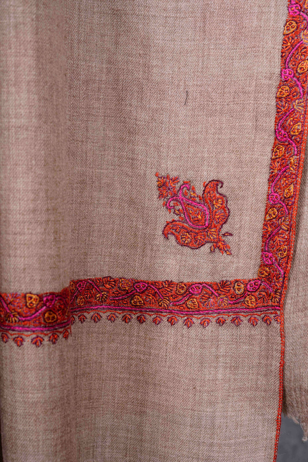 Natural colour with Small Border Embroidery Cashmere Pashmina Scarf