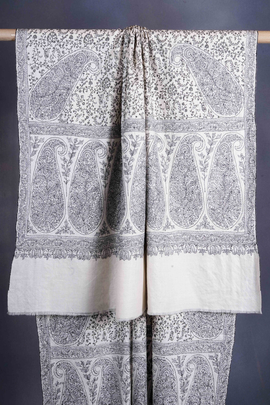 Ivory Jamawar Embroidery Pashmina Shawl