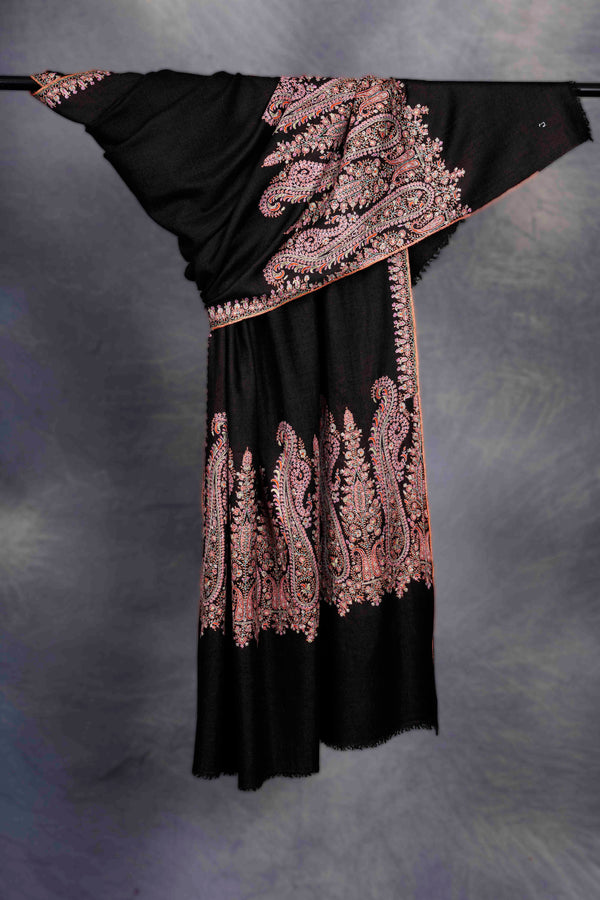 Black Base Big Border Embroidery Cashmere Pashmina Shawl