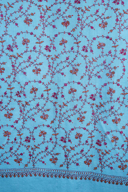 Sky Blue Jali Sozni Embroidery Stole
