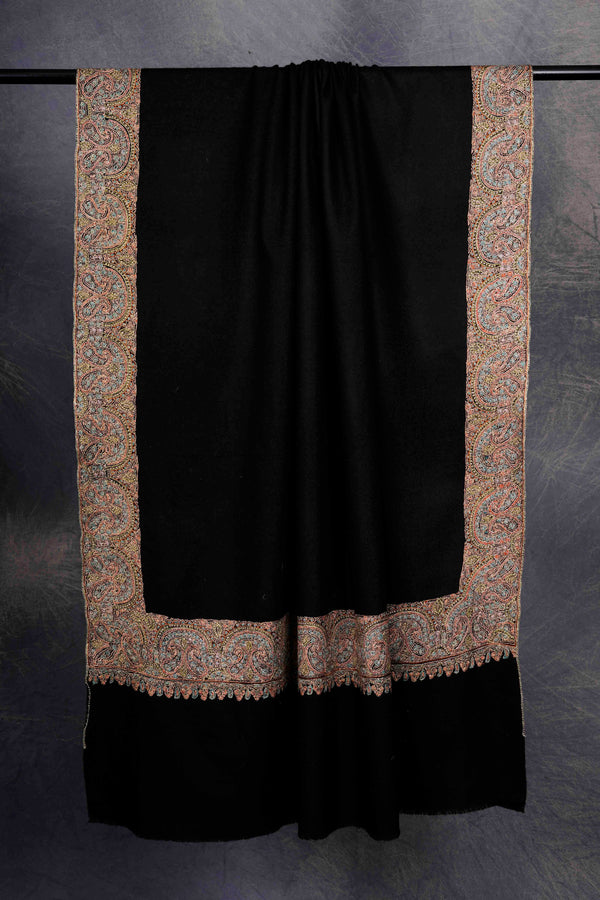 Black Base Big Border Embroidery Cashmere Pashmina Shawl