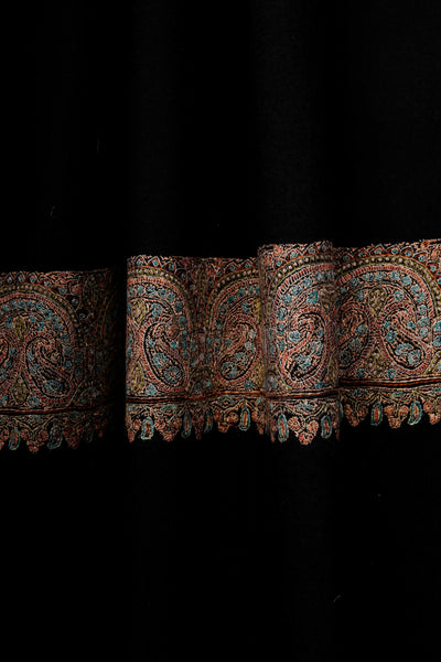 Black Base Big Border Embroidery Cashmere Pashmina Shawl