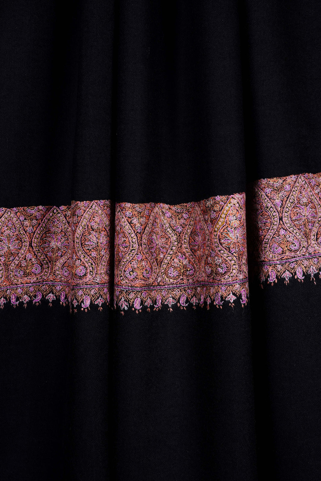 Black Border Embroidery Cashmere Pashmina Shawl