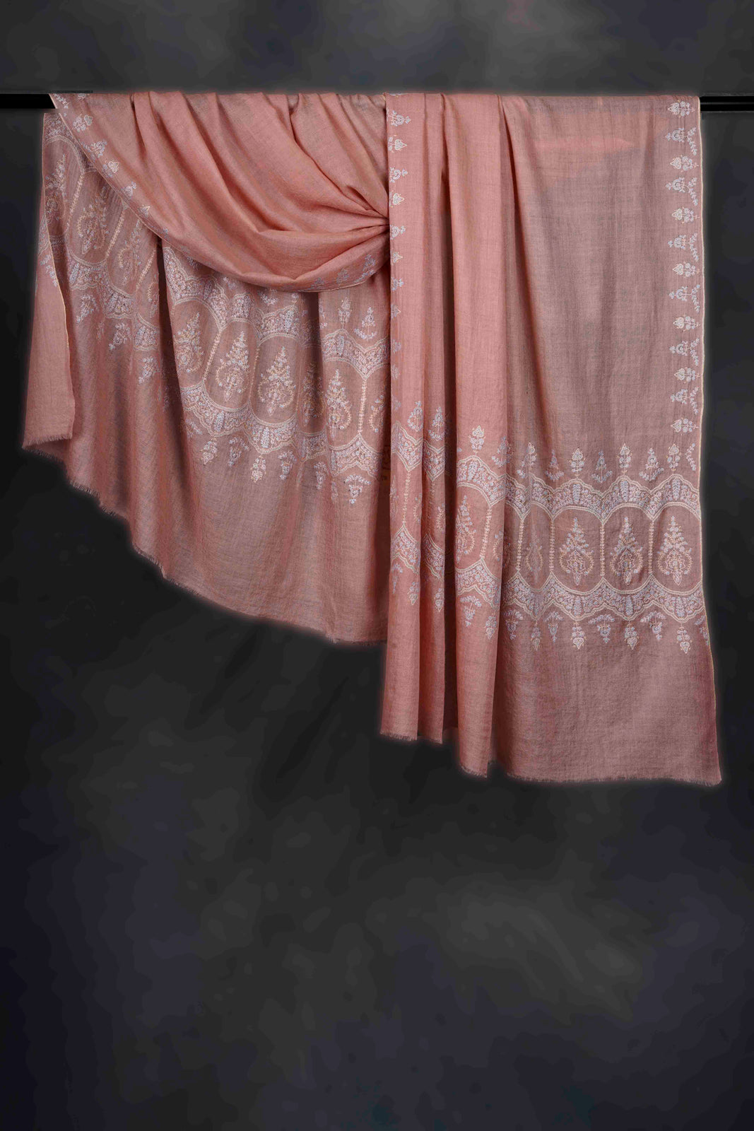 Light Pink Border Embroidery Cashmere Pashmina Shawl