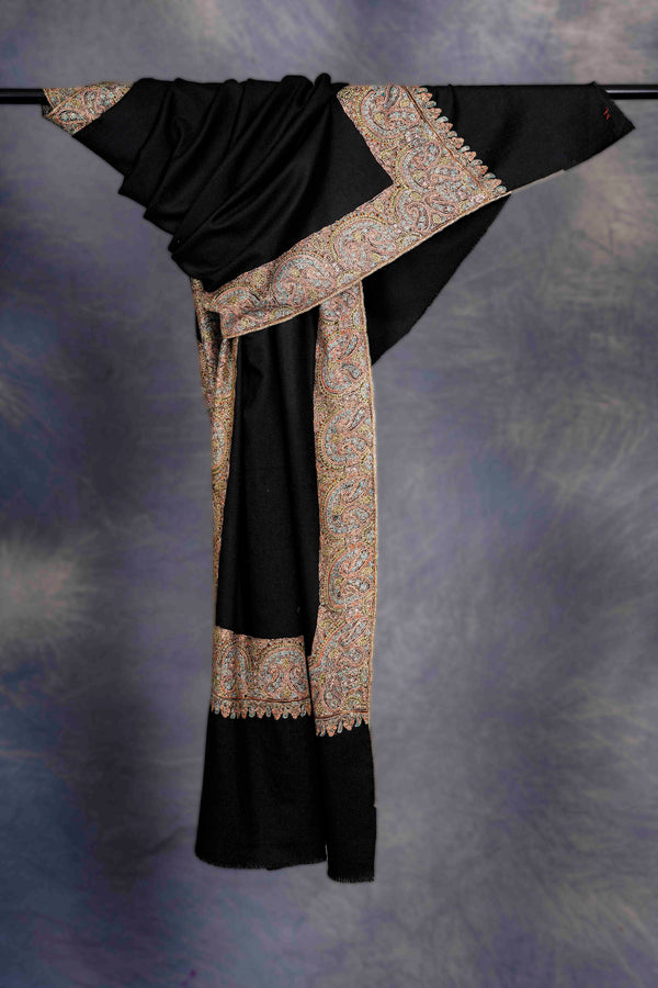 Black Base Big Border Embroidery Cashmere Pashmina Shawl