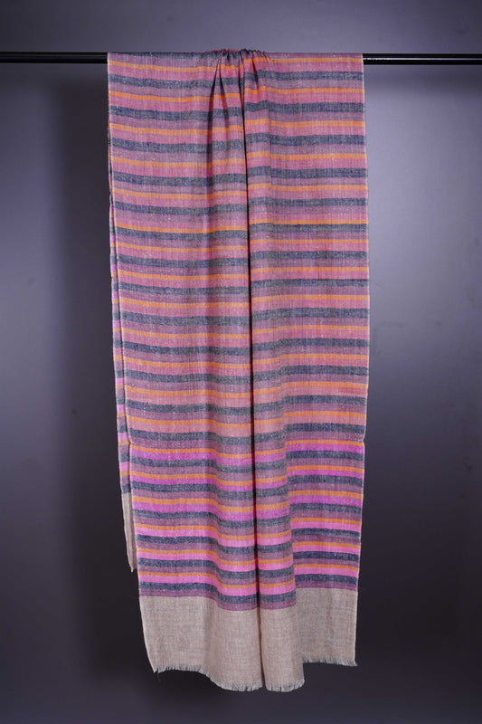 Natural Base small stripe hand-woven Cashmere Pashmina Scarf