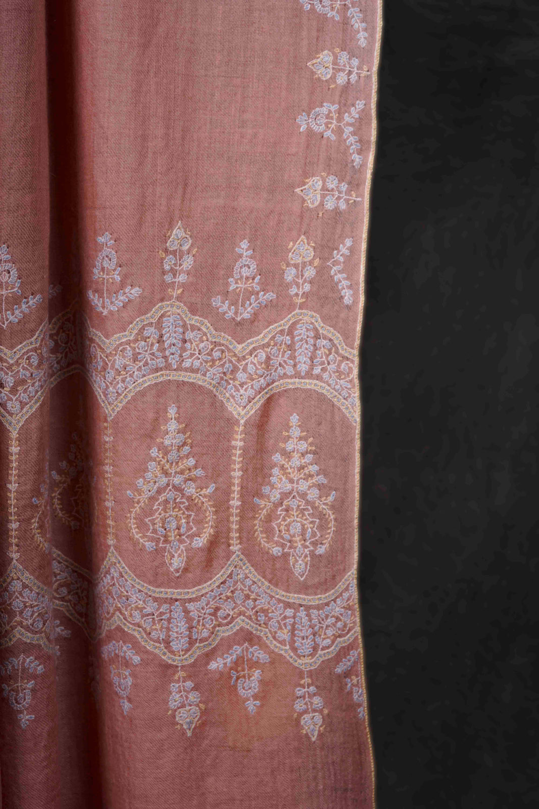 Light Pink Border Embroidery Cashmere Pashmina Shawl