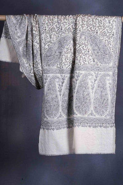 Ivory Jamawar Embroidery Pashmina Shawl