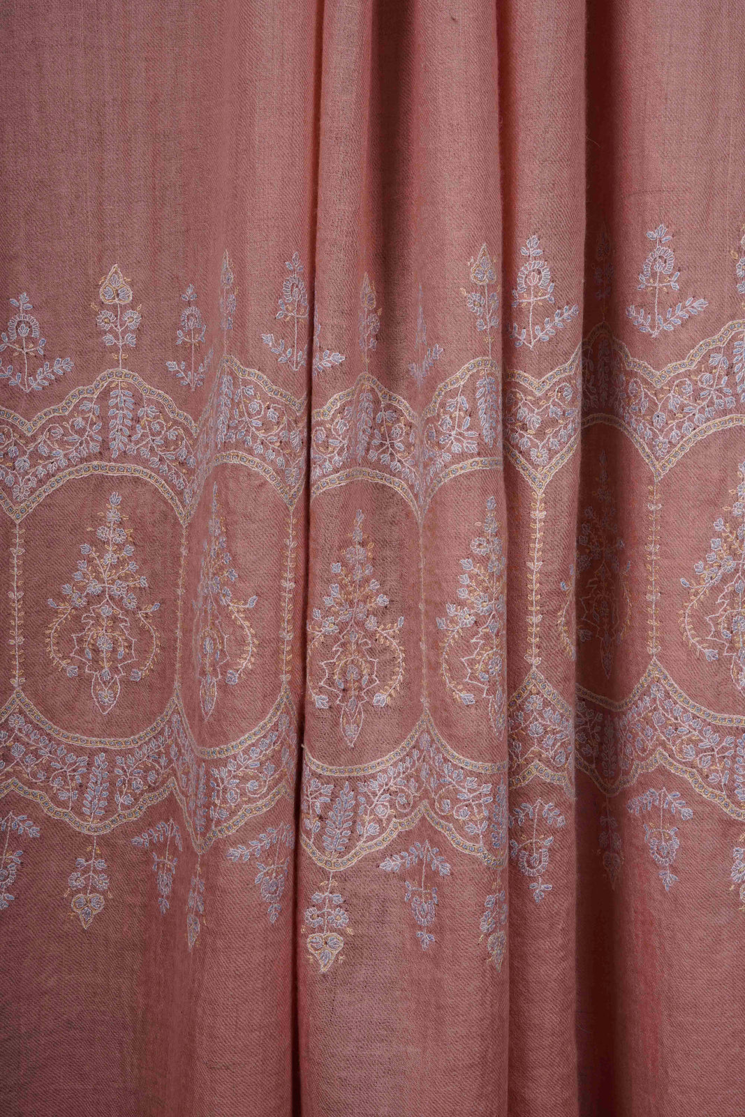 Light Pink Border Embroidery Cashmere Pashmina Shawl