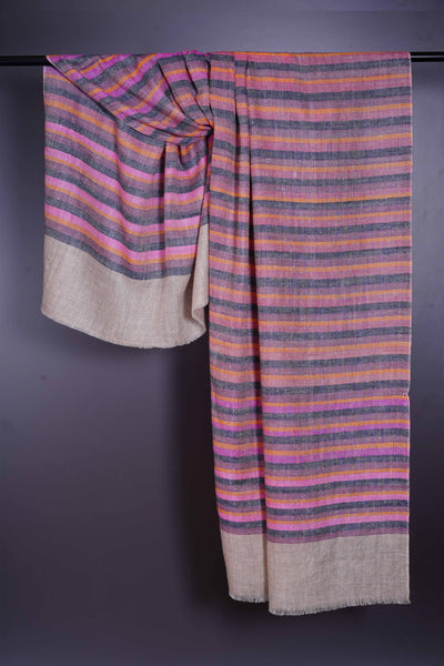 Natural Base small stripe hand-woven Cashmere Pashmina Scarf