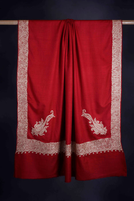 2.5 Yard Red Tilla Embroidery Pashmina Shawl