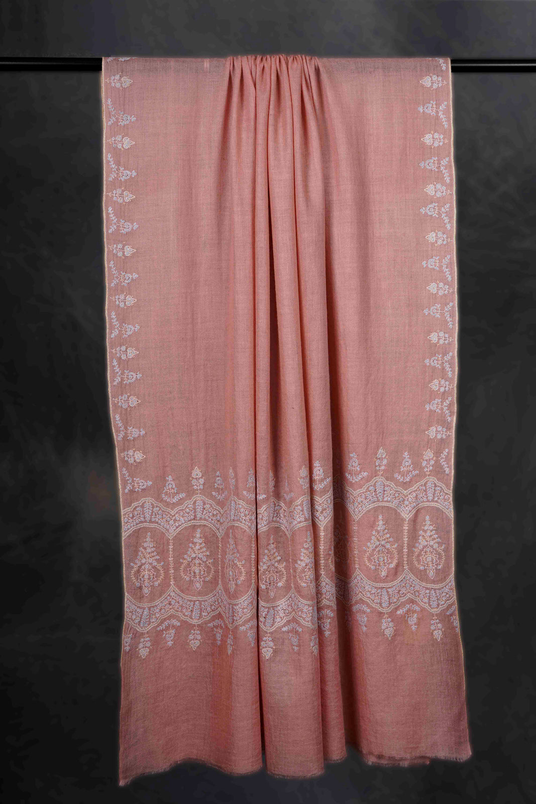 Light Pink Border Embroidery Cashmere Pashmina Shawl