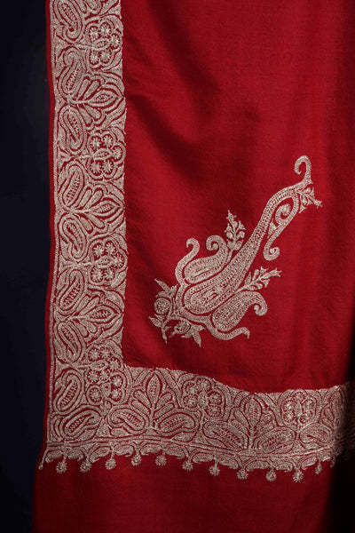 2.5 Yard Red Tilla Embroidery Pashmina Shawl