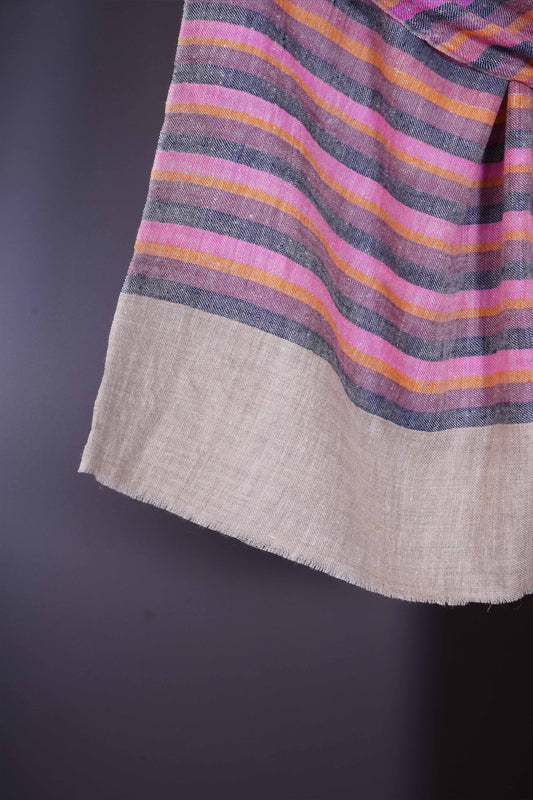 Natural Base small stripe hand-woven Cashmere Pashmina Scarf