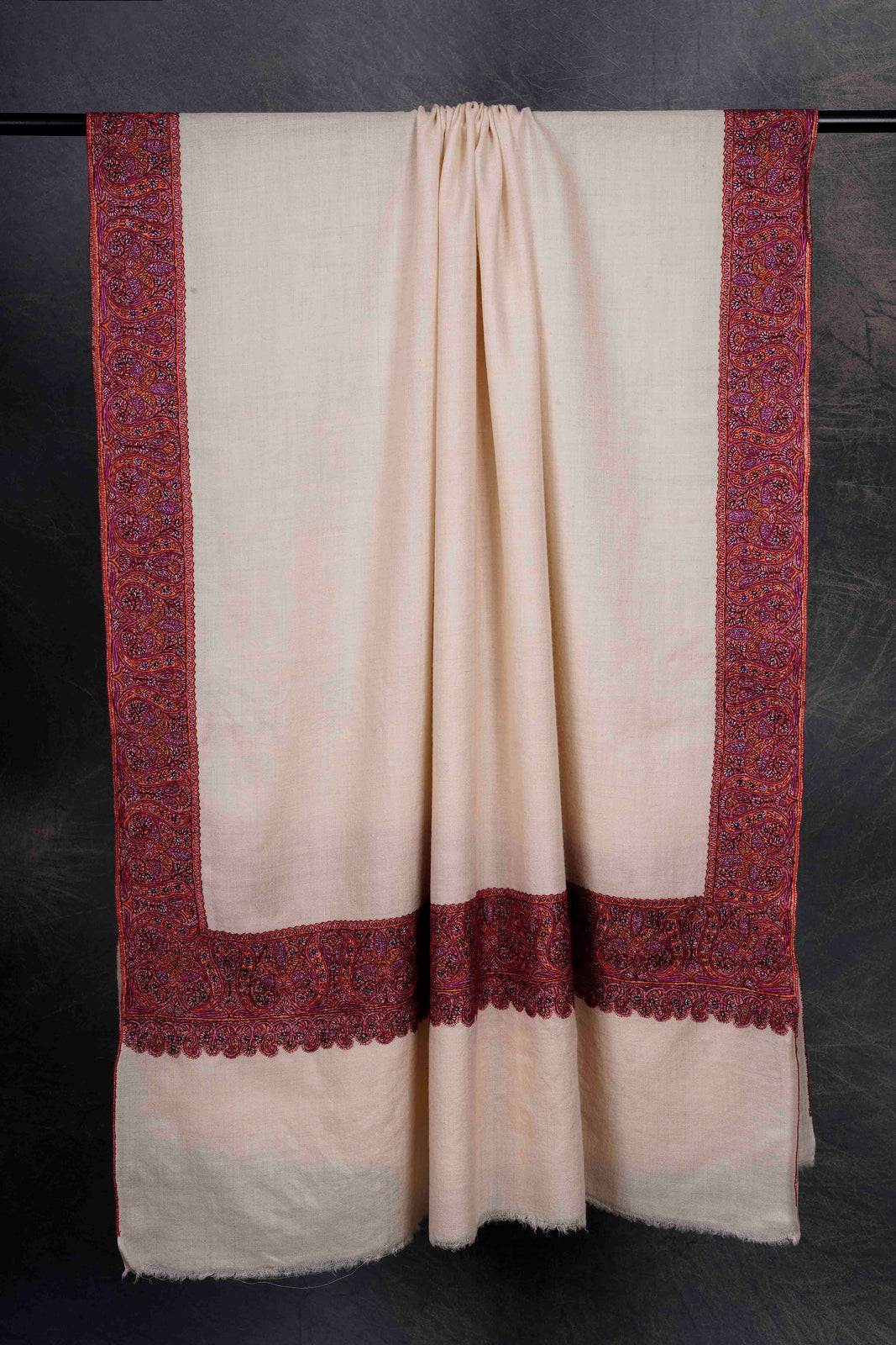 Ivory Base Big Border Embroidery Cashmere Pashmina Shawl