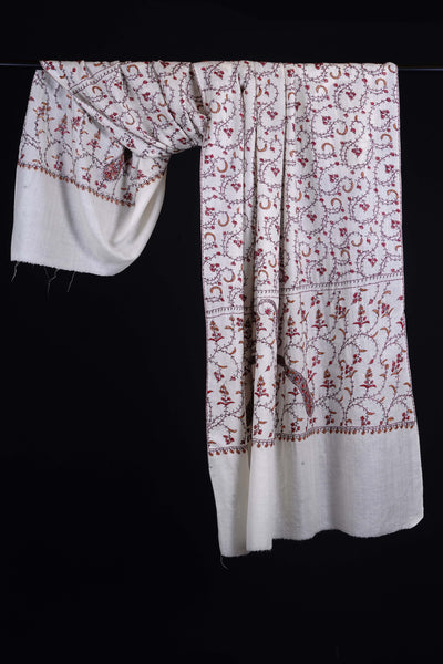 Ivory Jali Sozni Embroidery Shawl