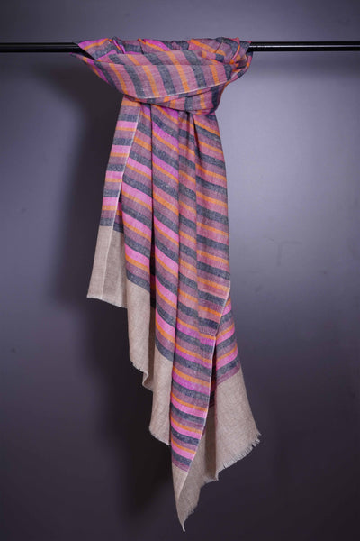 Natural Base small stripe hand-woven Cashmere Pashmina Scarf