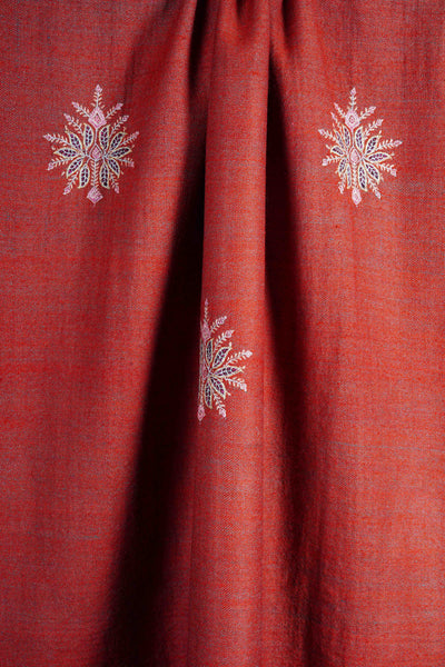 Rust Reversible Motif Embroidery Pashmina Cashmere Shawl