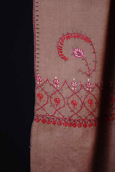 Natural Color with Border Sozni Embroidery Merino Wool Scarf