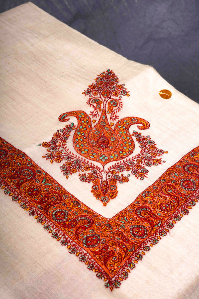 Ivory Base Mussar with brick red and orange Embroidery