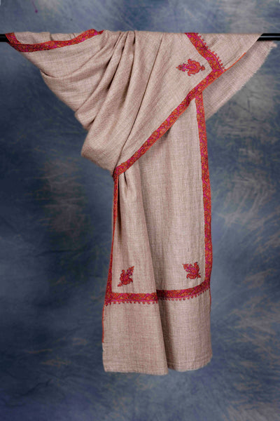 Natural colour with Small Border Embroidery Cashmere Pashmina Scarf