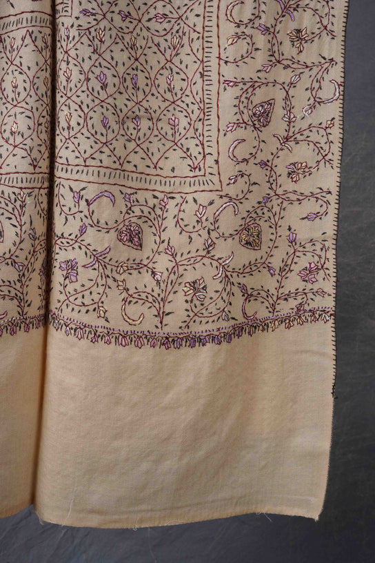 Cream Jali Sozni Embroidery Shawl