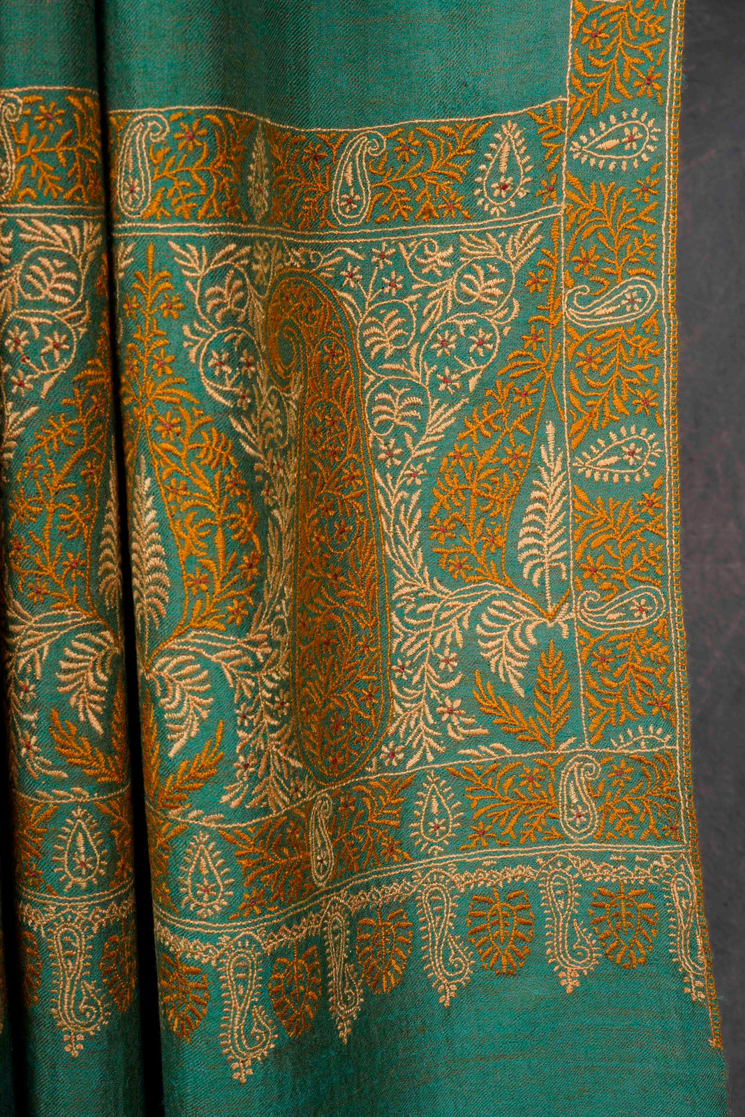 Green Reversible Border Embroidery Cashmere Pashmina Shawl