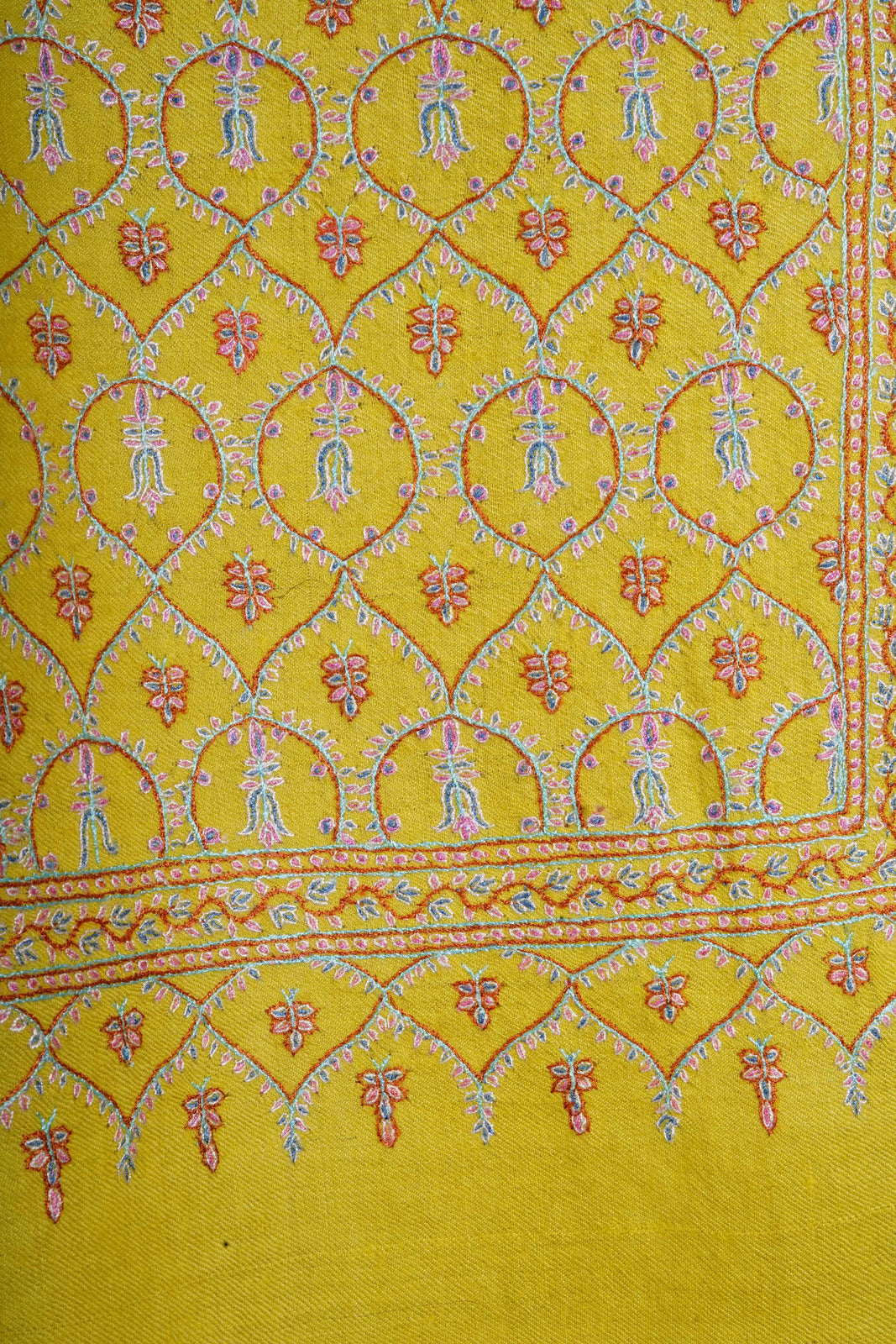 Yellow Jamawar Embroidery Pashmina Shawl