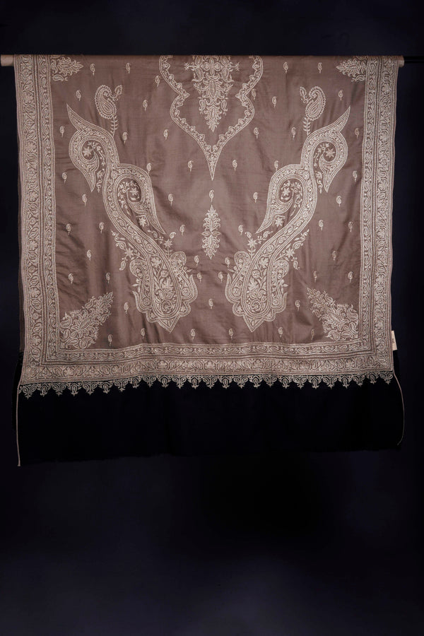 2.5 Yard Black and Natural Tilla Embroidery Pashmina Shawl — pashmina shawl detail