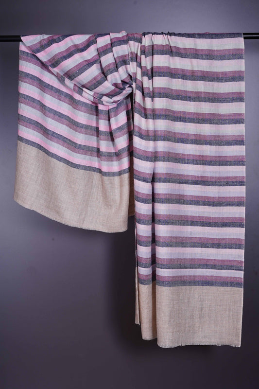 Natural Base stripe handmade Cashmere Pashmina Scarf