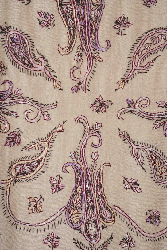 Cream Jali Sozni Embroidery Shawl