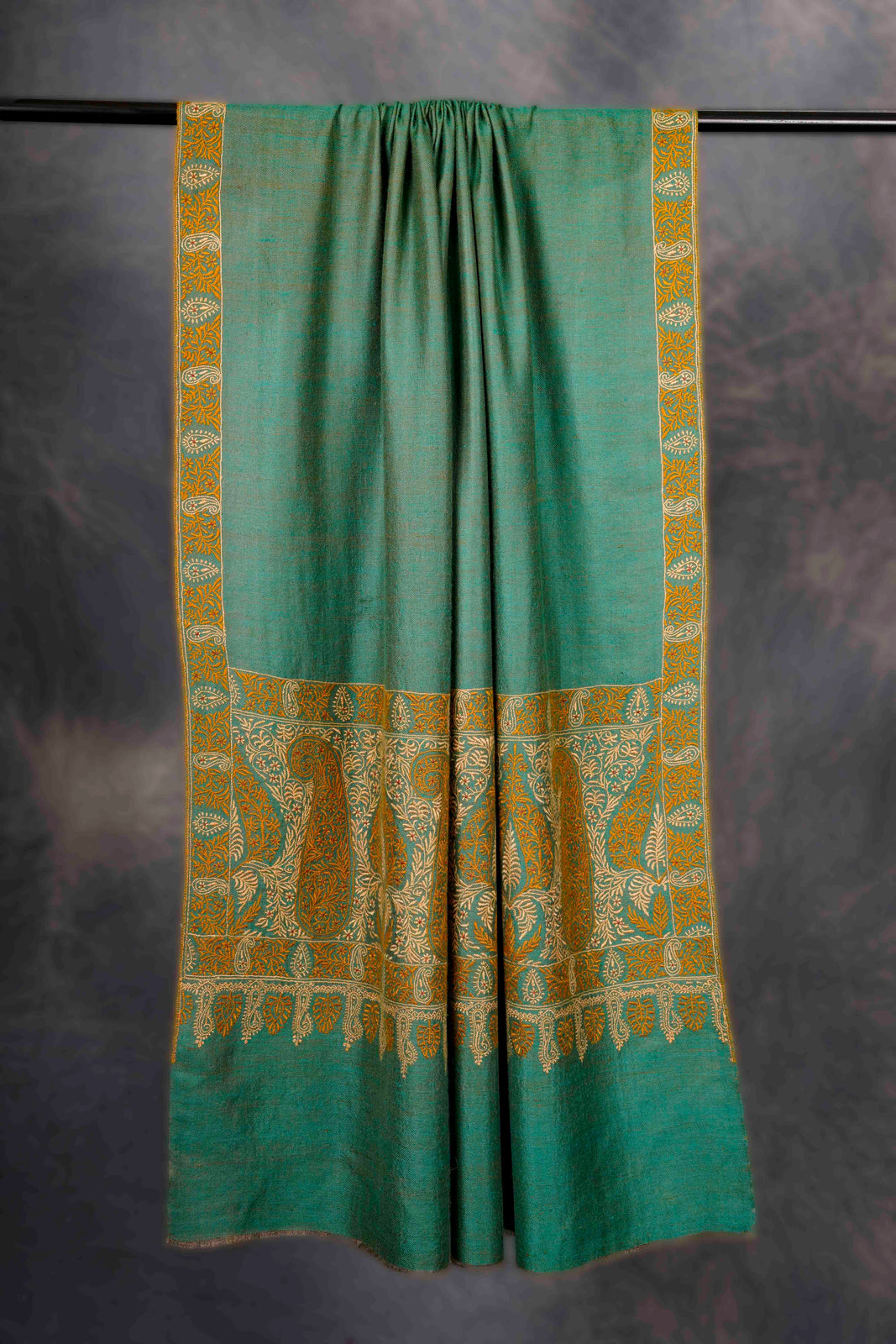 Green Reversible Border Embroidery Cashmere Pashmina Shawl