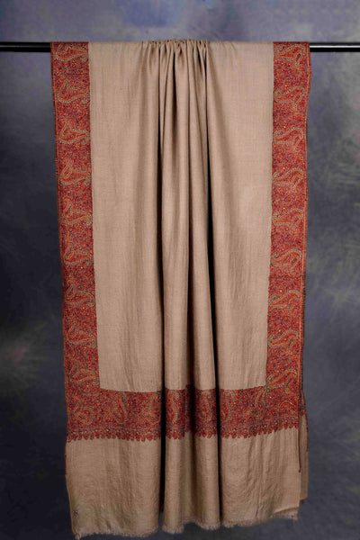 Natural Base Big Border Embroidery Cashmere Pashmina Shawl