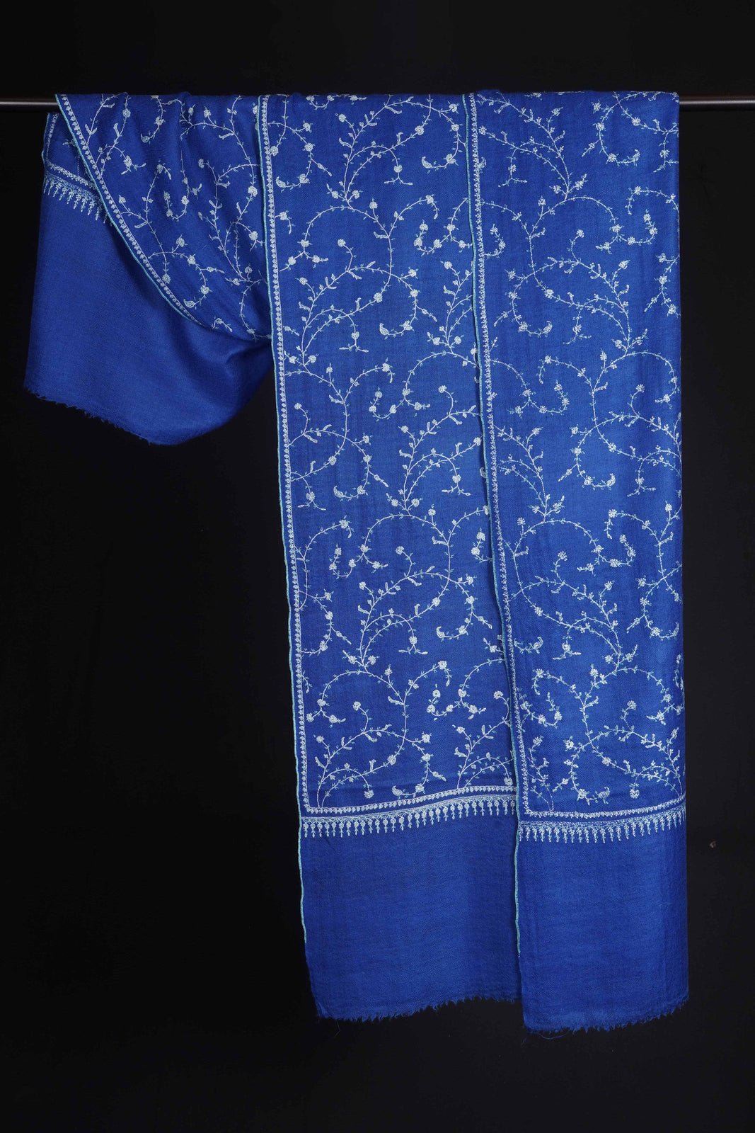 Neon Blue Jali Embroidery Pashmina Cashmere Scarf