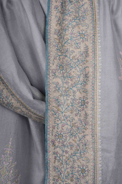 Light Sky Blue Boteh Motif Embroidery Cashmere Pashmina Shawl