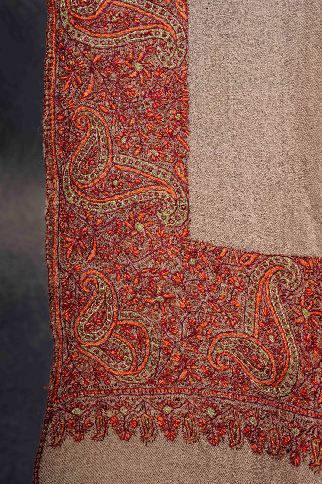 Natural Base Big Border Embroidery Cashmere Pashmina Shawl