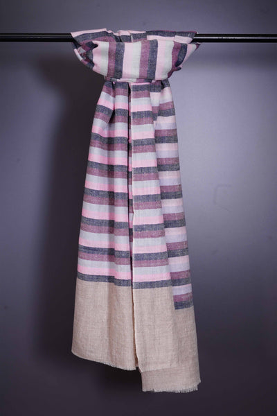 Natural Base stripe handmade Cashmere Pashmina Scarf