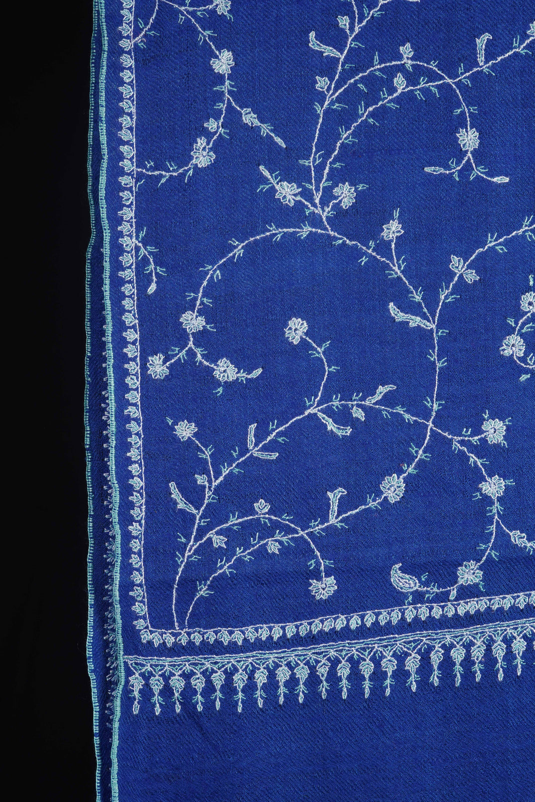 Neon Blue Jali Embroidery Pashmina Cashmere Scarf